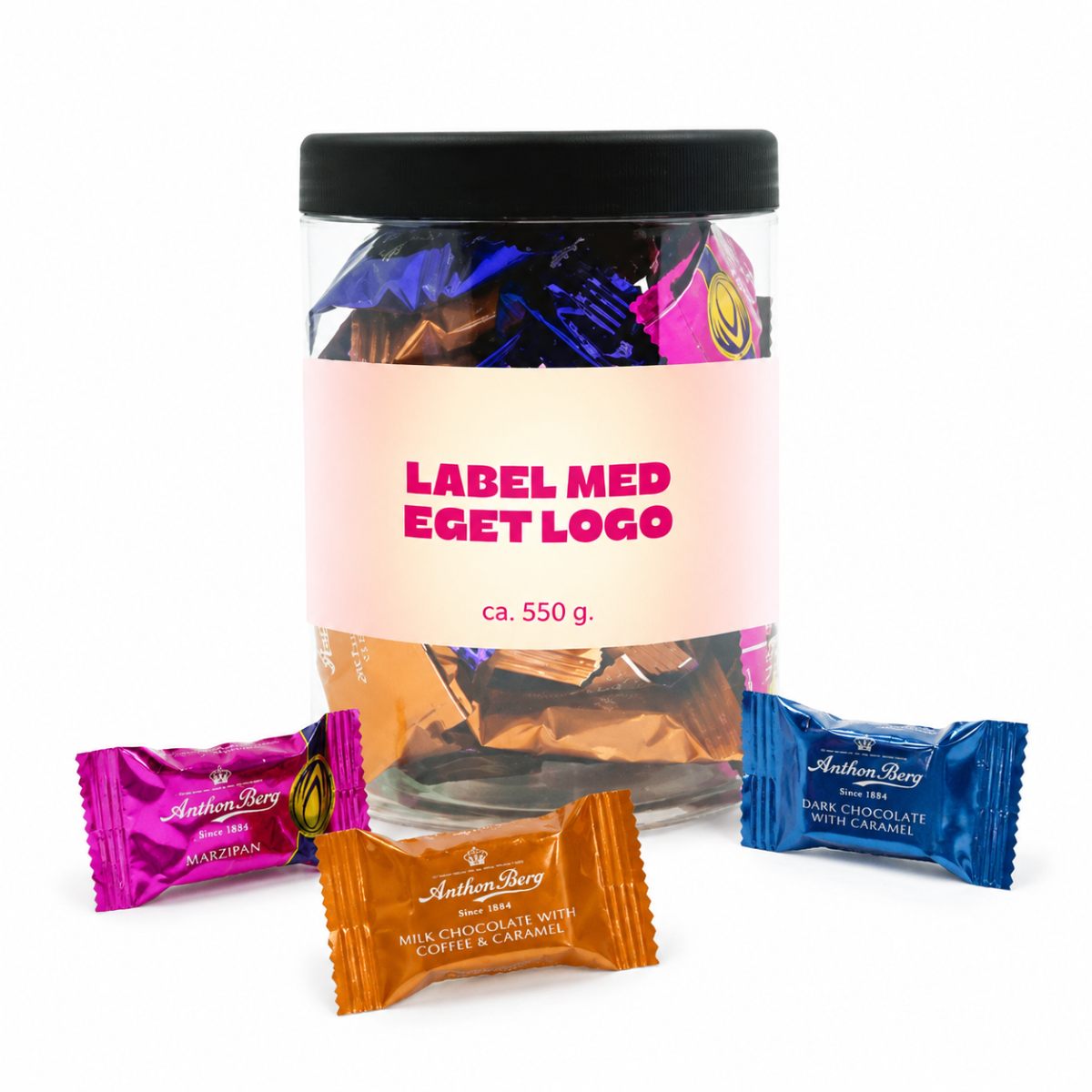 Anthon Berg chokolade i bøtter med logo 1.000 ml | Min. 50 stk.
