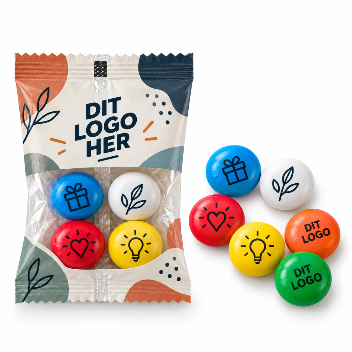 M&M's i poser med logo inkl. tryk på chokoladen | Min. 1150 stk.