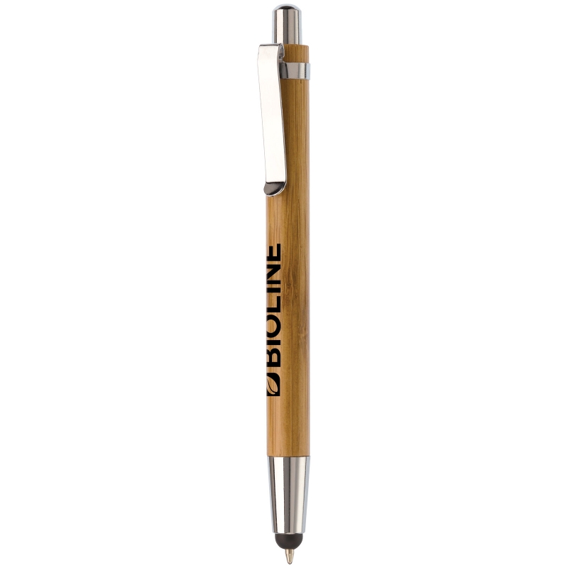 Kuglepen med logo med stylus Bambus/Klik | Fås i flere farver