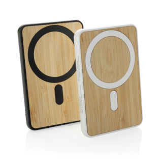 Magnetisk powerbanks med logo 5000 mAh Bambus | Fås i flere farver