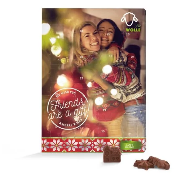 Julekalendere med chokolade i eget design 70g Firkant