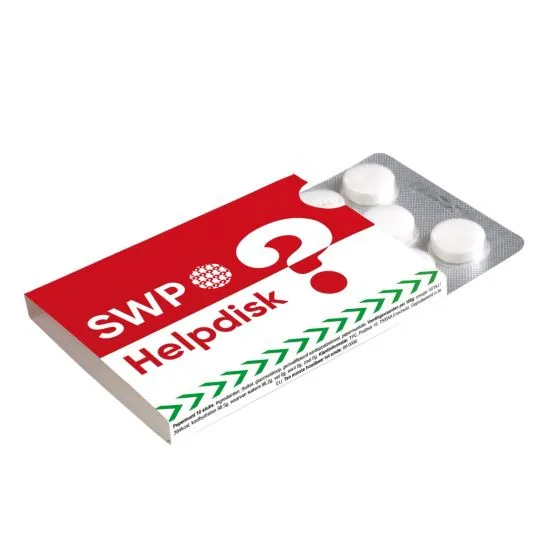 Mintpastiller i blisterpakning med logo
