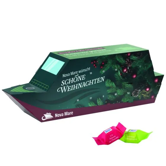 Julekalendere med chokolade i eget design 72-192g Båd