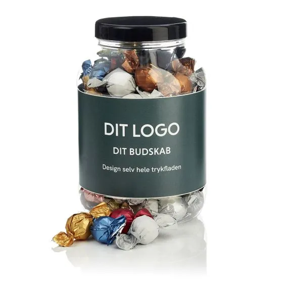 Slik og chokolade i plastbøtter med logo 3000ml