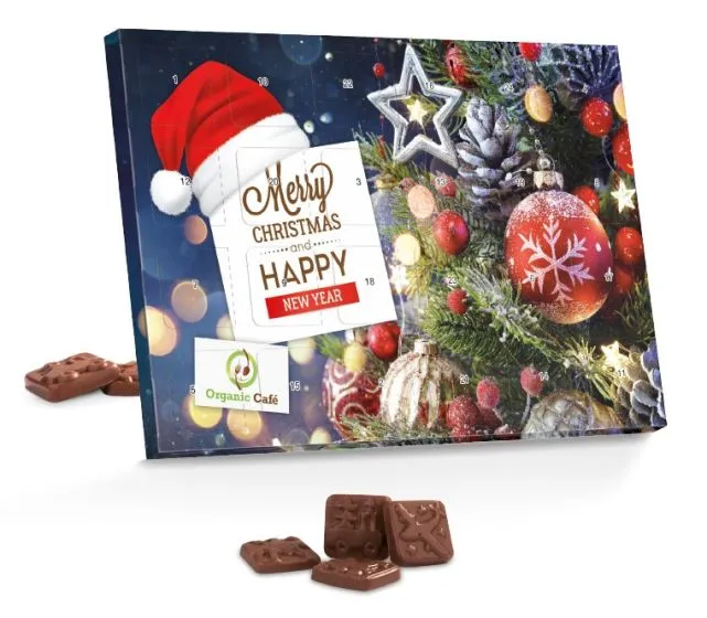 Julekalendere med chokolade i eget design 50g Firkant