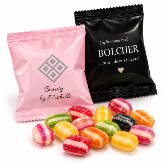 Bolcher i slikposer med logo