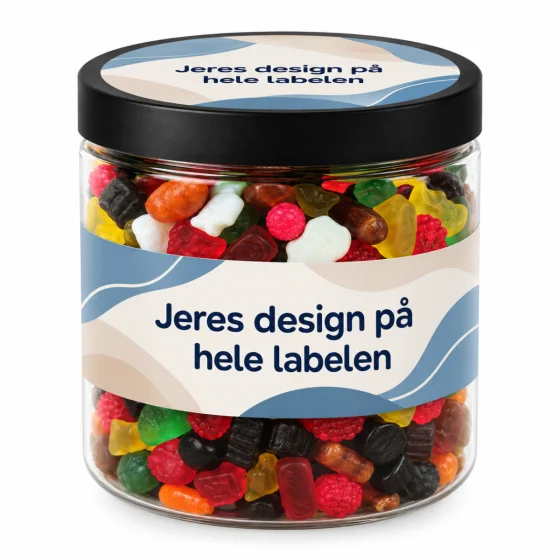 Slik i bøtter med fuldtryk på begge labels 250 ml